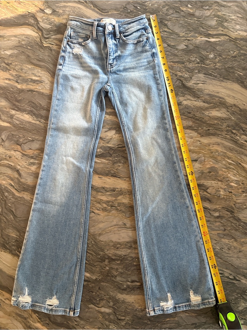 BKE Light Blue Flare Jeans with Distressed Hem